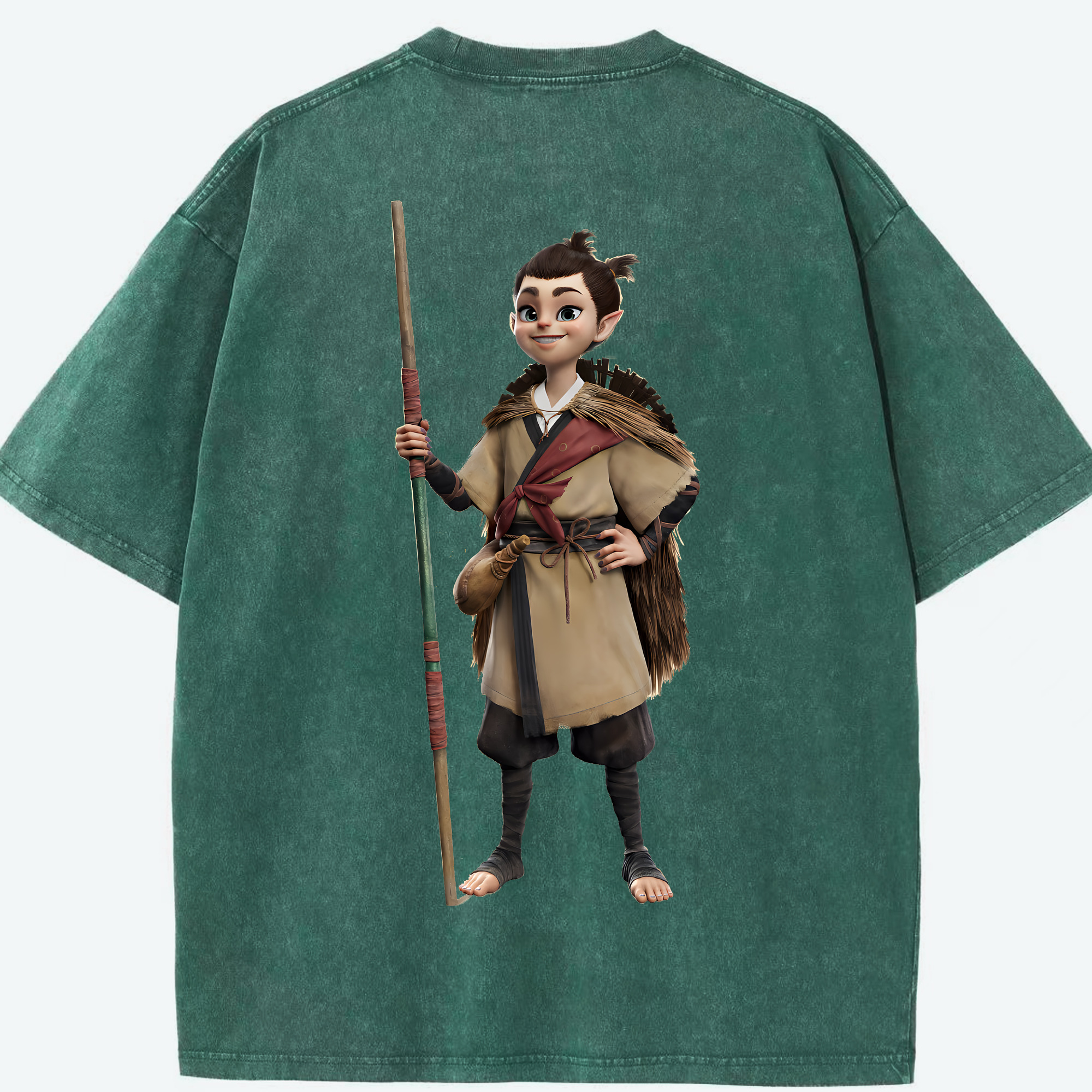 （画像用） Ne Zha 2 ナタ 魔童の大暴れ 綿100% ヴィンテージ風 半袖Tシャツ（背面プリント）